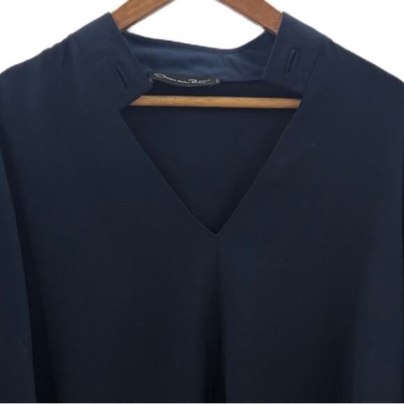 Oscar De La Renta Italian Modern Silk Blouse V-Neck Handkerchief Sleeves Size 10 - Picture 2 of 11